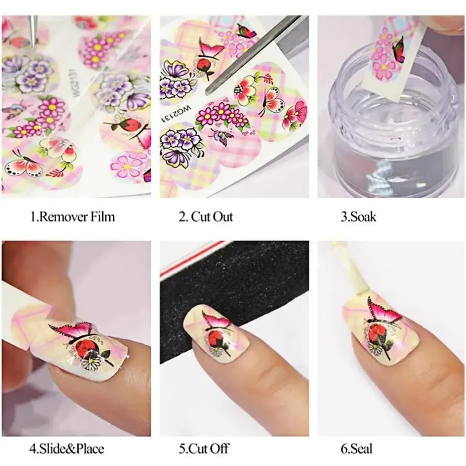 12 Pcs Summer Ink Blooming Flowers Nail Art Stickers, Water Decal Leaves Graffiti Slider Nail Decoration