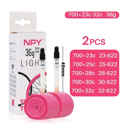 NPY Bike Inner Tube Anti Puncture 28G36G for Road Bikes 700C 23C 25C 28C 32C 35C Ultra-Light TPU Tube 45/65/85MM Presta Valves