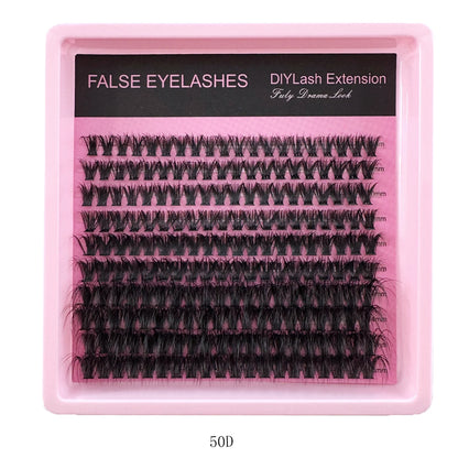 50D-160D 8D Luxury Fluffy DIY Cluster Lashes - 8-16mm Mixed Length Eyelash Extension 0.07mm Russian D Curl Thick And Reusable