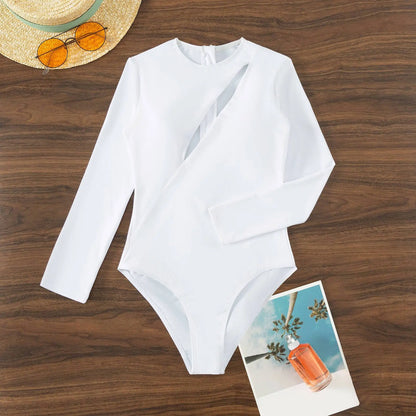 New Patchwork One-Piece Swimsuit Long Sleeve Swimwear Sports Backless Women's Swimming Bathing Suit Beach Wear Bather Surfing