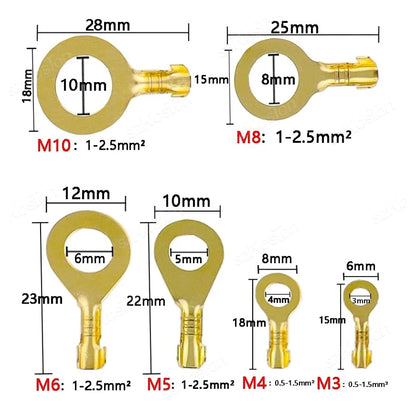 150/300/540Pcs M3/M4/M5/M6/M8/M10 Ring Lugs Eyes Copper Crimp Terminals Cable Lug Wire Connection Non Insulated Assortment Kit