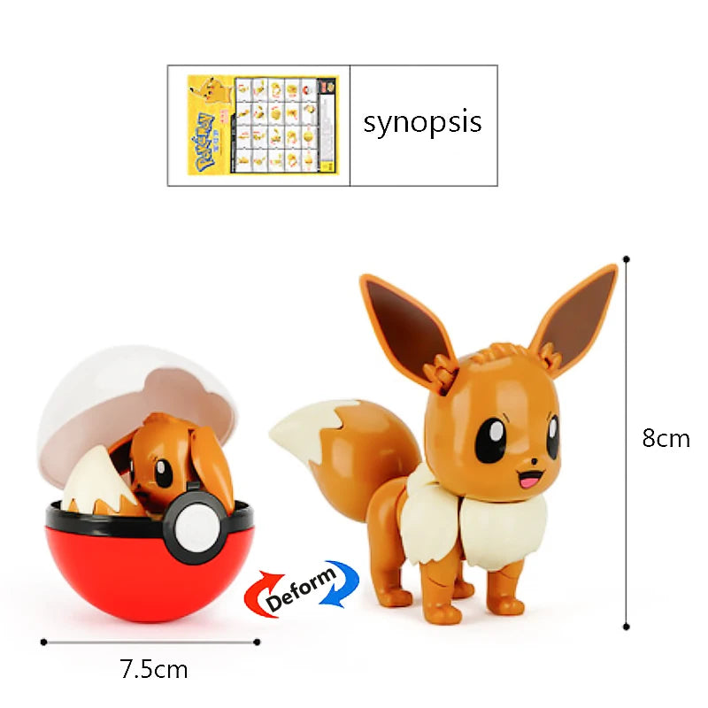 High Quality Pokemon Ball Deformation Toy Pikachu Mewtwo Gyarados Pocket Monster Pokeball Pokemon Action Figure Children Toy Gif