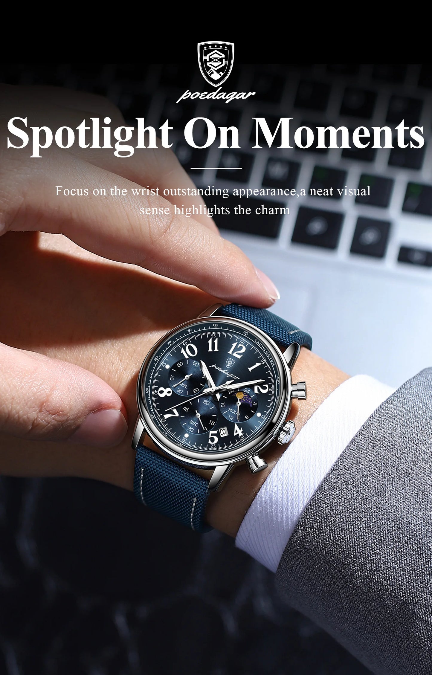 POEDAGAR Luxury Sports Men Watch Waterproof Luminous Leather Quartz Man Wristwatch Chronograph Date Military Men's Watches Reloj