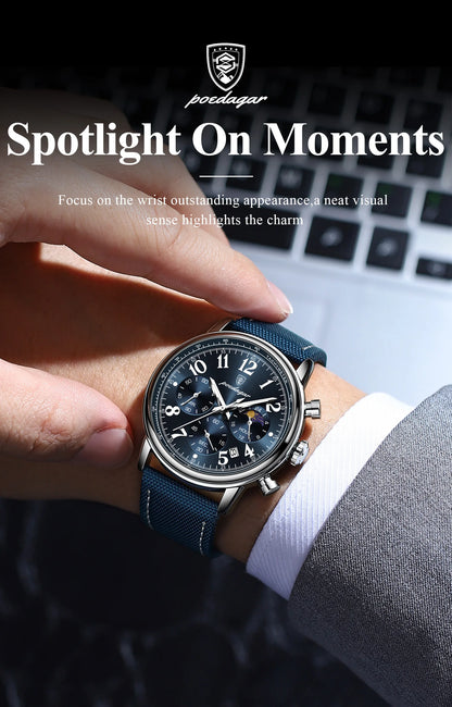 POEDAGAR Luxury Sports Men Watch Waterproof Luminous Leather Quartz Man Wristwatch Chronograph Date Military Men's Watches Reloj
