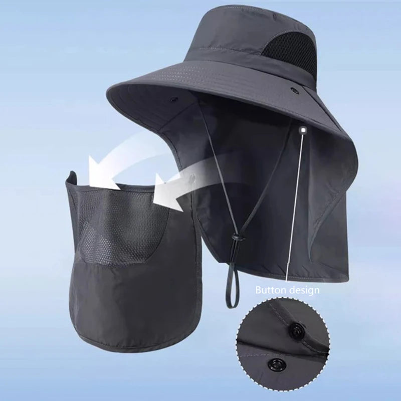 Summer Sun Hats UV Protection Outdoor Hunting Fishing Cap For Men Women Hiking Camping Visor Bucket Hat Neck Flap Fisherman Hat