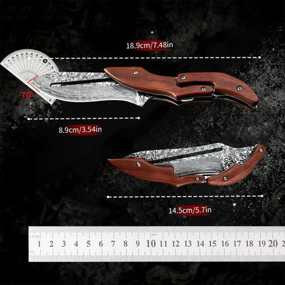 1PC Outdoor folding knife,Mechanical design, fixed blade; Wooden handle,EDC pocket knife,Fishing knife,Camping,Mountaine