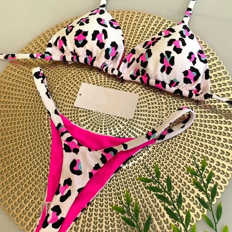2024 Women's Bikini Swimsuit Women's Split Solid Color Lace-up Sexy Swimsuit 2-piece Set