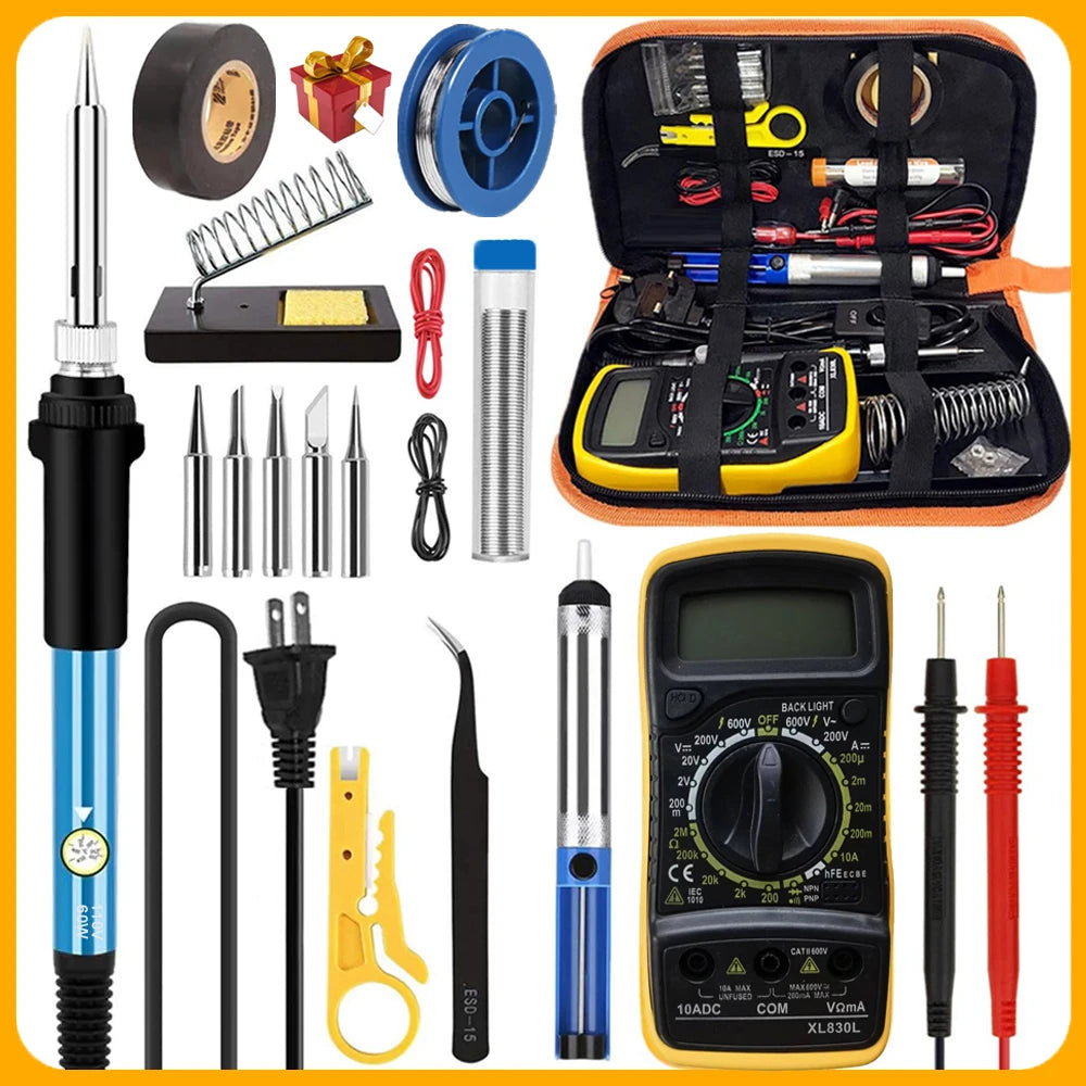 2026 Soldering Iron Kit Welding Tools (908-06: With Multimeter ; 908-02: without) Soldering Kit with LCD Digital Multimeter 60W
