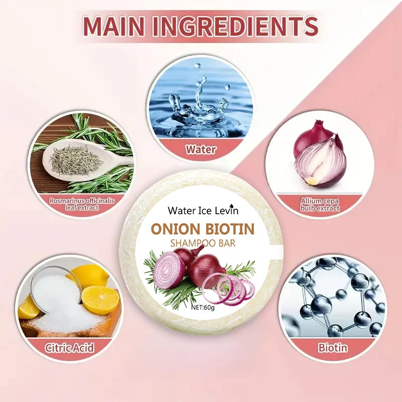 60g Onion Biotin Shampoo Bar for Scalp and Hair Care, Moisturizes and Smooths Hair, Rich in Onion Plant Extracts, Suitable for All Hair Types