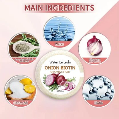 60g Onion Biotin Shampoo Bar for Scalp and Hair Care, Moisturizes and Smooths Hair, Rich in Onion Plant Extracts, Suitable for All Hair Types