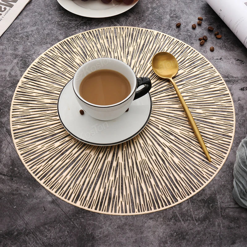 Round Firework Shape PVC Placemat Hollow Table Mats Coaster Pad Heat-Resistant Wipeable Waterproof Anti-Slip Pad Home Decoration