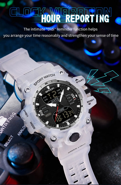SANDA Outdoor Sports Military Mens Watch LED Digital Electron Quartz Male Wristwatch Dual Display Clock Men Relogio Masculino