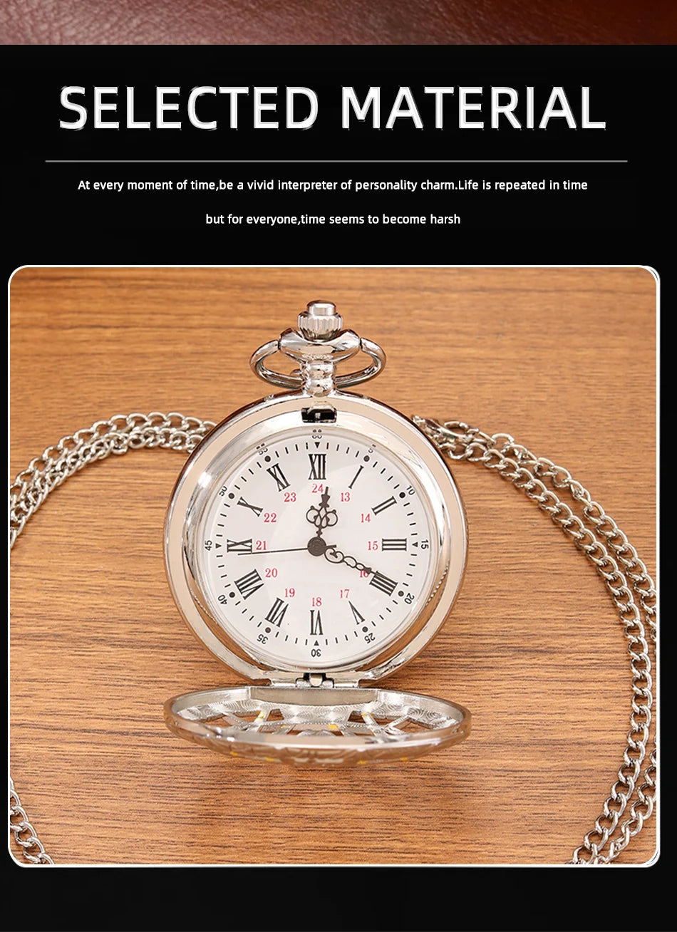 Fashion New Vintage Relief Carved And Hollowed Out Roman  Flip Style Pocket Watch On Chain Pendant Clock Chain Mens Women