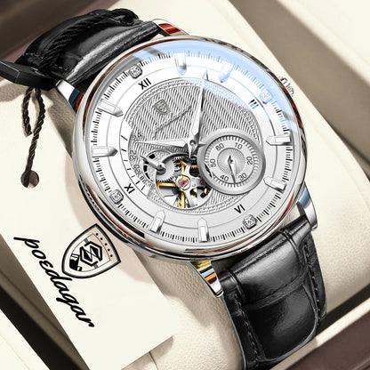 POEDAGAR Luxury Man Watch Stainless Steel Hollow Tourbillon Men Clock Luminous Mechanical Automatic Business Men's Watches Reloj