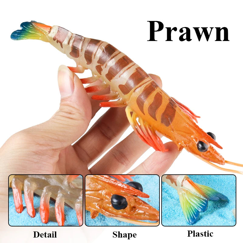 Oenux Ocean Animals Simulation Tiger Prawn Crayfish Shrimp Sea Life Model Figurines Action Figures Collection Toys For Kids Gift