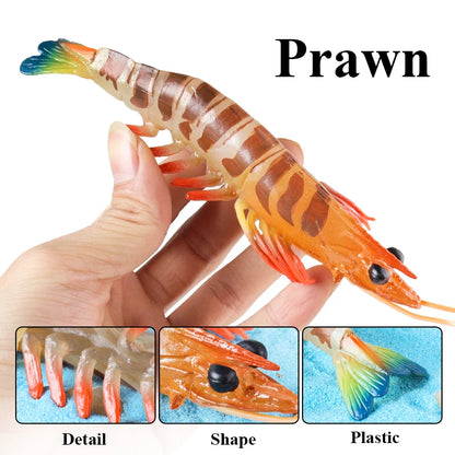 Oenux Ocean Animals Simulation Tiger Prawn Crayfish Shrimp Sea Life Model Figurines Action Figures Collection Toys For Kids Gift