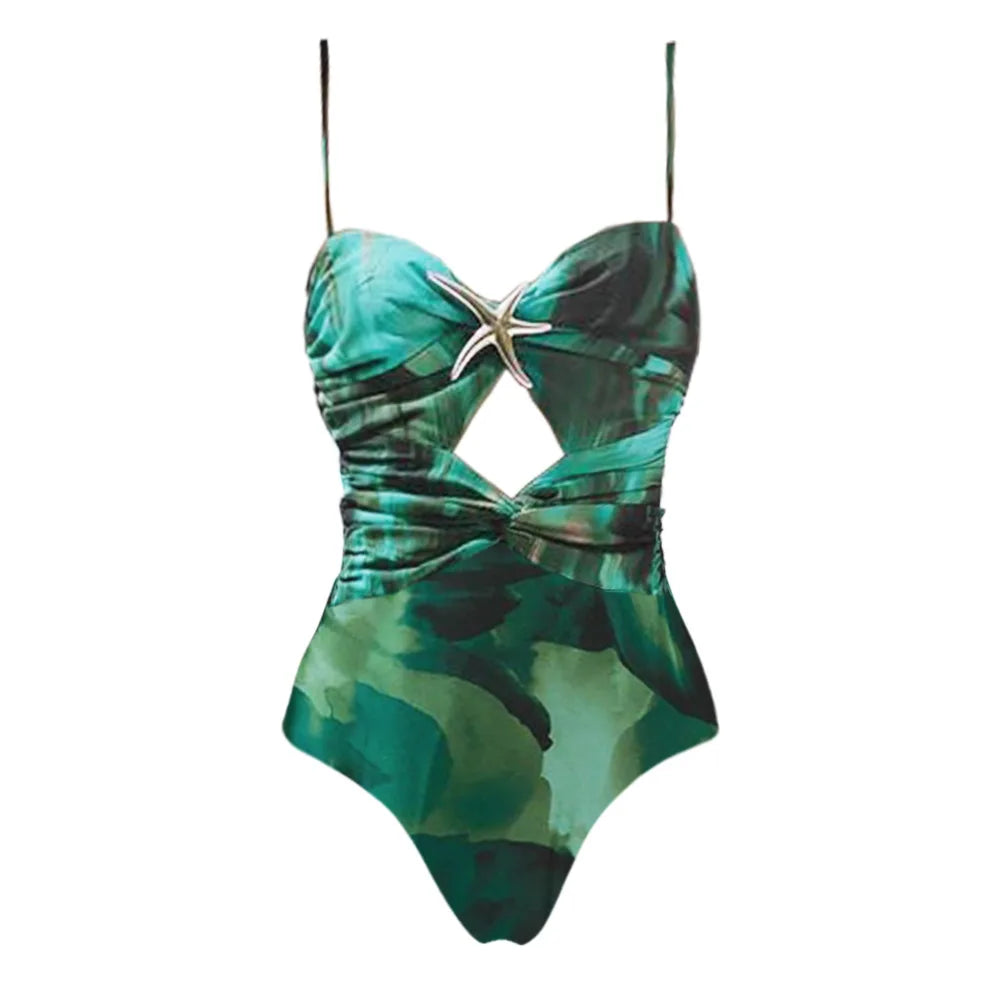 Blue One-Shoulder Ruffled Print Floral Swimsuit Set Cover Up Single Piece Micro Monokini Sexy Swimwear For Girls Summer Beach