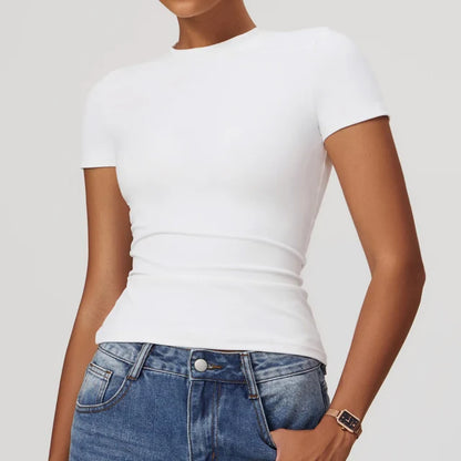 Women's Sports T Shirt Summer Short Sleeve Running Round Neck Breathable Stretchy GYM Yoga Slim Fitness Active Top Tee