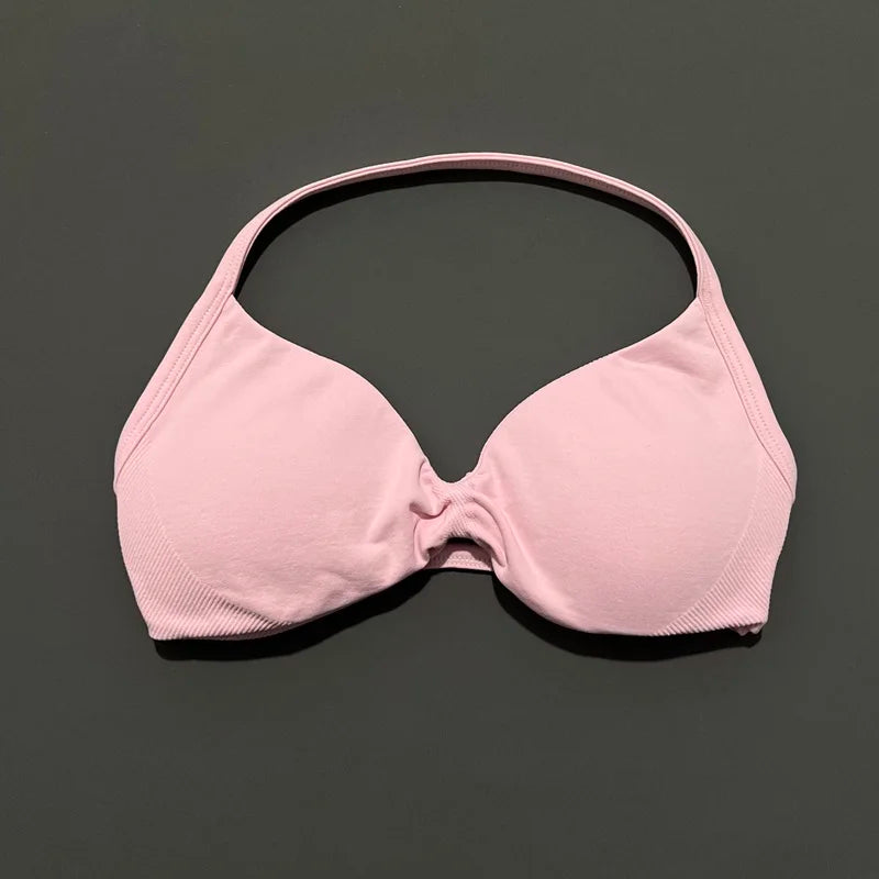 HISTELLO Strappy Bra Women Seamless Gym Underwear High Support Halter Sexy Sports Pilates Clothing Push-up Yoga Workout Tank Top