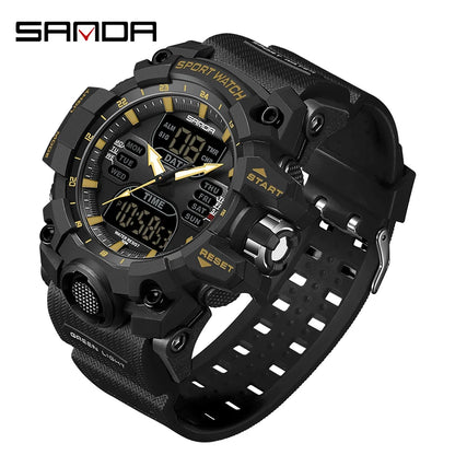 SANDA Outdoor Sports Military Mens Watch LED Digital Electron Quartz Male Wristwatch Dual Display Clock Men Relogio Masculino
