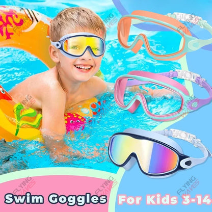 Colorful Kids Swim Goggles Wide Vision Anti-UV Anti-Fog No Leak Pool Swimming Accessories for Boys Girls Youth Toddler Age 3-15