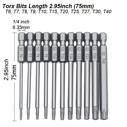 Torx Screwdriver Flat Head Tamper Proof Security Drill Bit Set for Electric Drill Magnetic Extension Adapter Star Hex Spline Bit