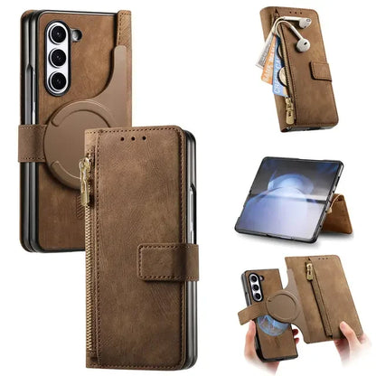 2 in 1 Magnetic Zipper Cards Solt Wallet Leather Case For Samsung Galaxy Z Fold 8 ultra 7 6 5  Wireless Charging Bag Purse Cover