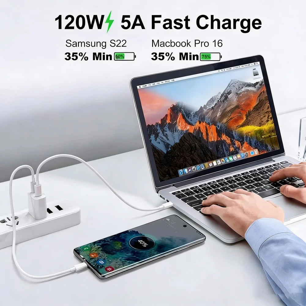1-3Pcs 120W Dual USB-C To Type C Super Fast Charging Data Cable For IPhone17 Samsung Huawei Quick Cord Transfer Wire 1m/1.5m/2m