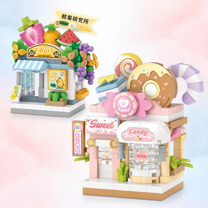 NEW Panda Pet Coffee Ice Cream Flower Shop Store Street View Food House Building Blocks Kit Girls Bricks Model Kids Toy Children