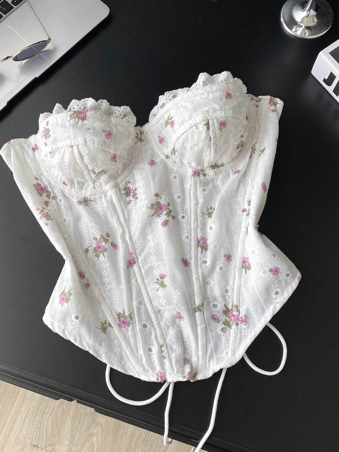 Embroidered Cutout Corset Crop Top