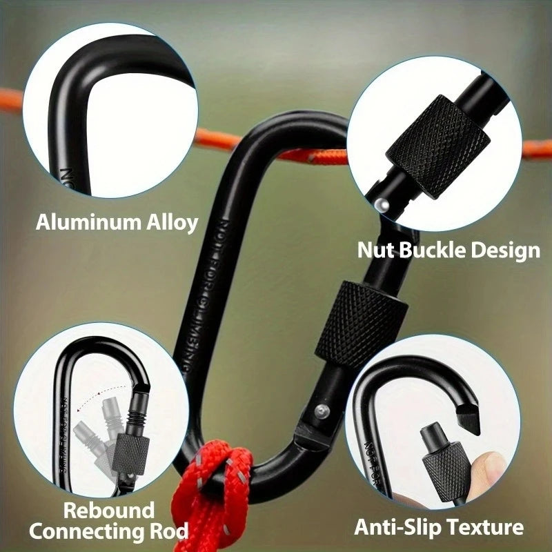 4Pcs Aluminum Alloy D-Ring Carabiner Hammock Hook Hook Organizer Shopping Bag Clip Hook for Outdoor Hiking Travel Backpack