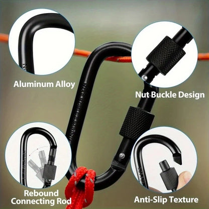 4Pcs Aluminum Alloy D-Ring Carabiner Hammock Hook Hook Organizer Shopping Bag Clip Hook for Outdoor Hiking Travel Backpack