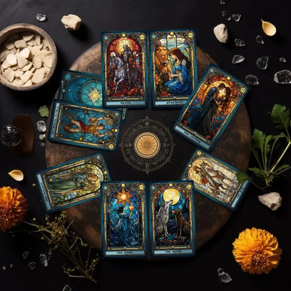Complete Tarot Carding 10.3*6cm Stained Glass Set Inspired Rider Waite Smith Tarot Card Deck 78 Pcs Cards