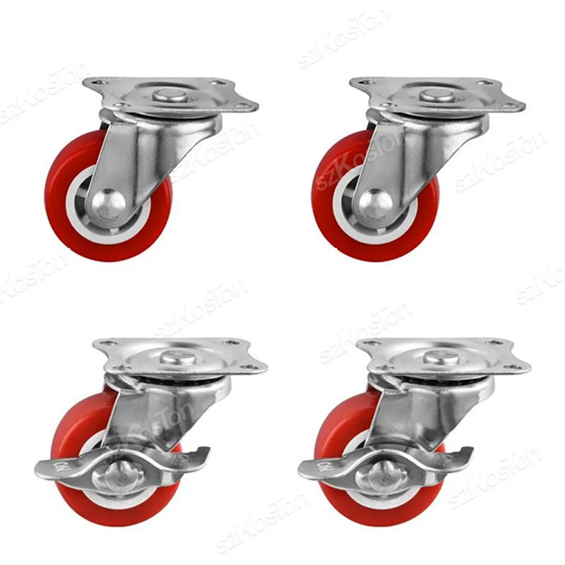 4Pcs/lot 1-2inch Furniture Caster PVC Red Universal Wheel Swivel Caster Roller Wheel For Platform Trolley Accessory
