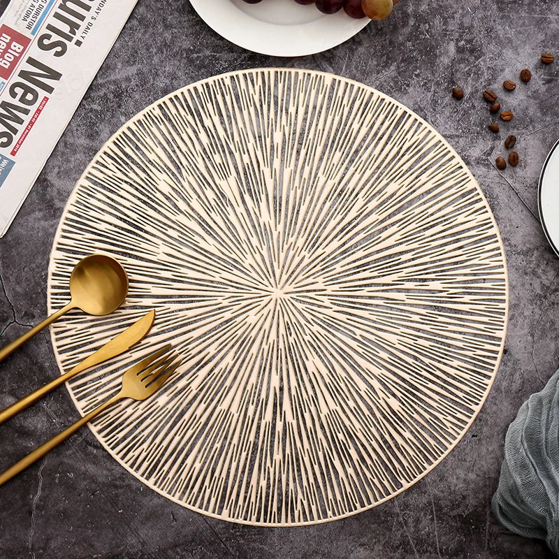 Round Firework Shape PVC Placemat Hollow Table Mats Coaster Pad Heat-Resistant Wipeable Waterproof Anti-Slip Pad Home Decoration