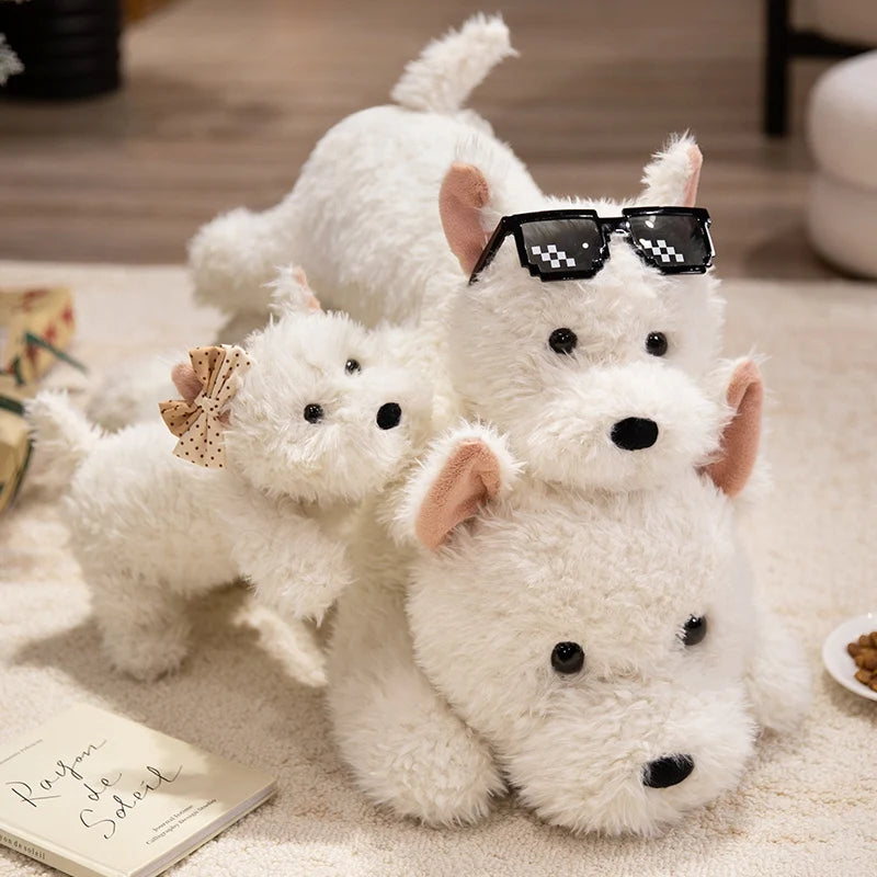42cm Kawaii Fluffy Hair West Highland Dog White Terrier Plushie Soft Puppy Plush Toy Stuffed Lifelike Animal Appease Doll Pillow
