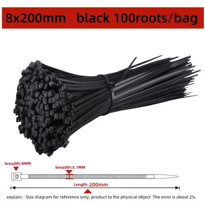 100pcs Black Cable Ties High Tensile Strength, Uv Resistant, Self-Locking For Home & Office Cord Management