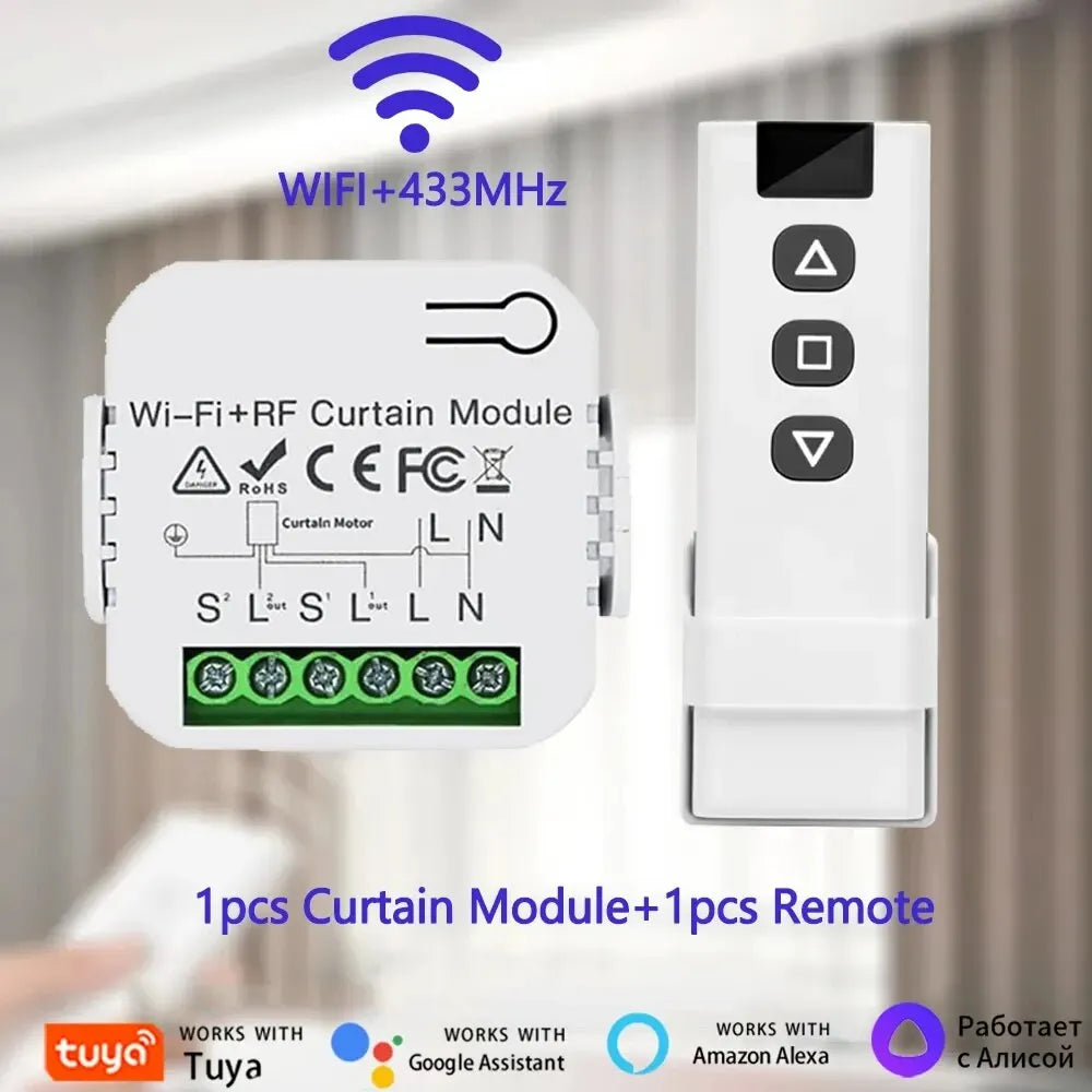 Tuya Wifi Smart Curtain Switch Controllers Blind Rolling Shutter RF 433MHz Smart Life APP Remote Voice Control Alexa Google Home