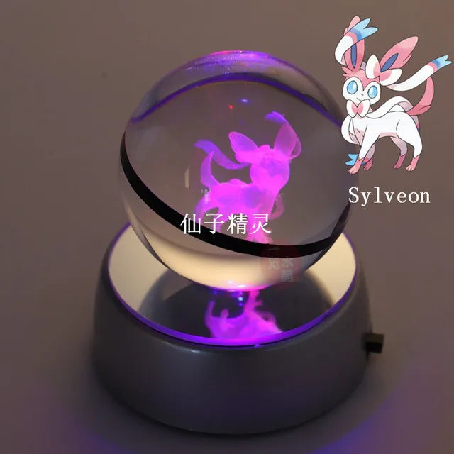 Anime Pokemon 3D Crystal Ball Snorlax Figure Pokeball Engraving Crystal Charizard Model with LED Light Base Kids Gift ANIME GIFT