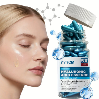Hyaluronic Acid Deep Moisturizing Capsule Essence, Hydrates and Smooths the Skin, Contains Plant-Derived Squalane, Vitamin E, Vitamin C, Deep Moisturizing and Skin-Brightening Essence (0.4Gx90 Capsules)/Bottle-1 Bottle
