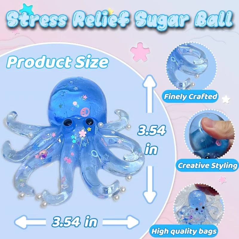 Glitter Octopus Taba Squishy Sugar Stress Ball for Kids Cute Animals Squeeze Fidget Toy Squishy Ocean Sensory Decompression Gift