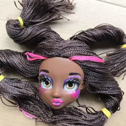 Quality Doll Heads Sparkly Alive Glasses Eyes No Hair Doll Parts White Purple Gold Hair Blue Black Skin Doll Accessories