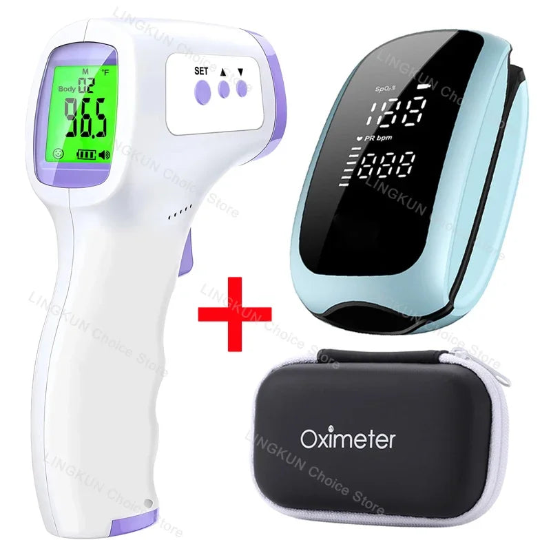 Medcial Forehead Thermometer Fingertip Pulse Oximeter Monitor Blood Oxygen Saturation Meter Pulse Oximeter USB Rechargeale
