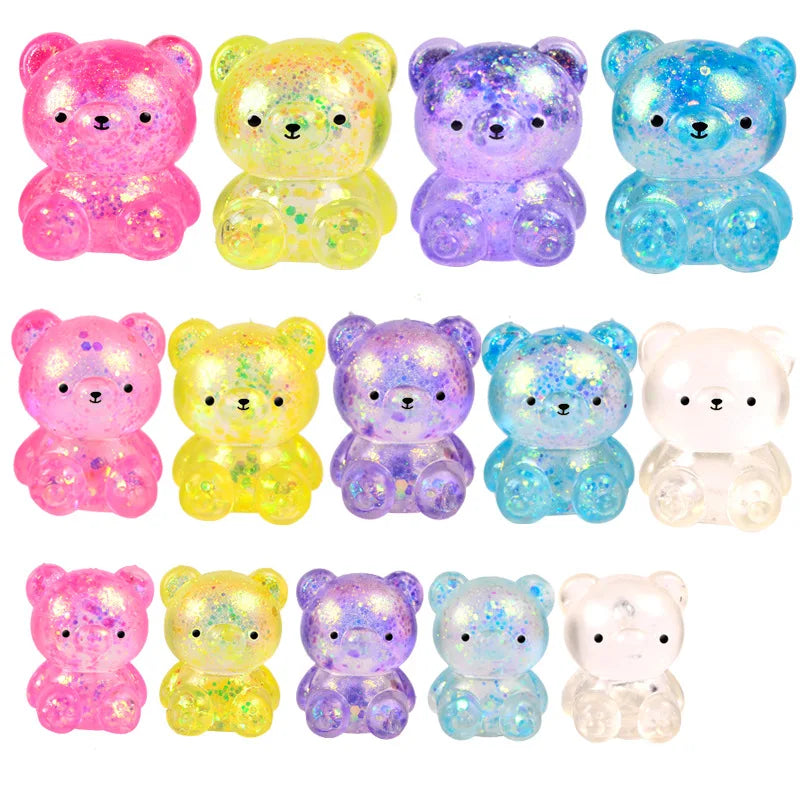 Fidget Bear Toy Squishys Glitter Gummy Bear Needoh Small Cute Animal Anti Stress Fidget Splat Decompressions Vent Squeeze Toy