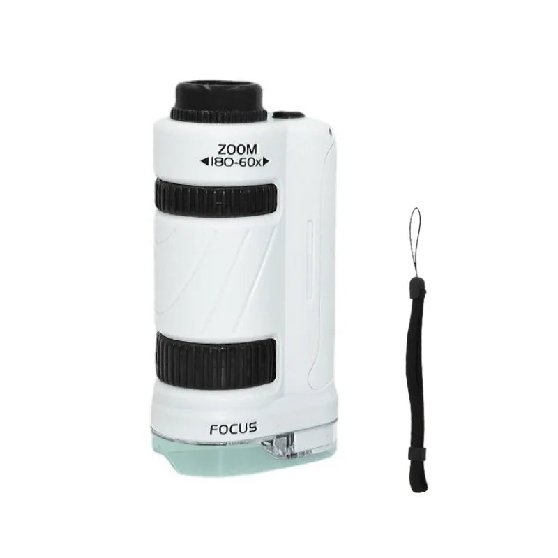 Kids Science Stem Toy Handheld Microscope Kit 60-180x Education Biological Pocket Microscope with LED Light Outdoor Children Toy