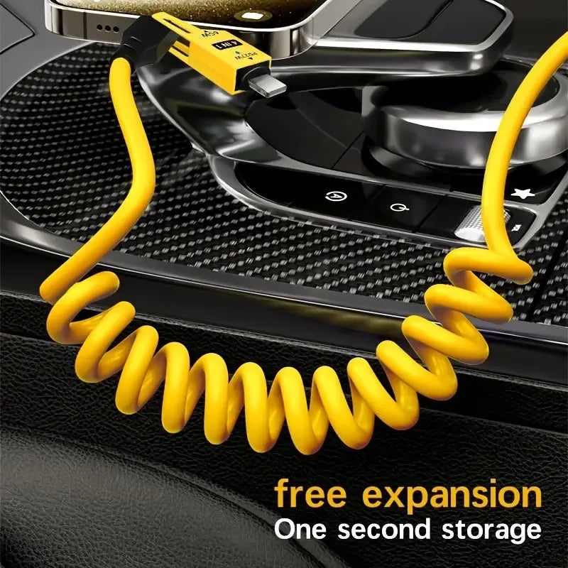 4 in 1 65W Spring Short Data Cable 6A USB Type C Spring Telescopic Quick Charger Wire Spring USB Cable for iPhone 15 14 13 12
