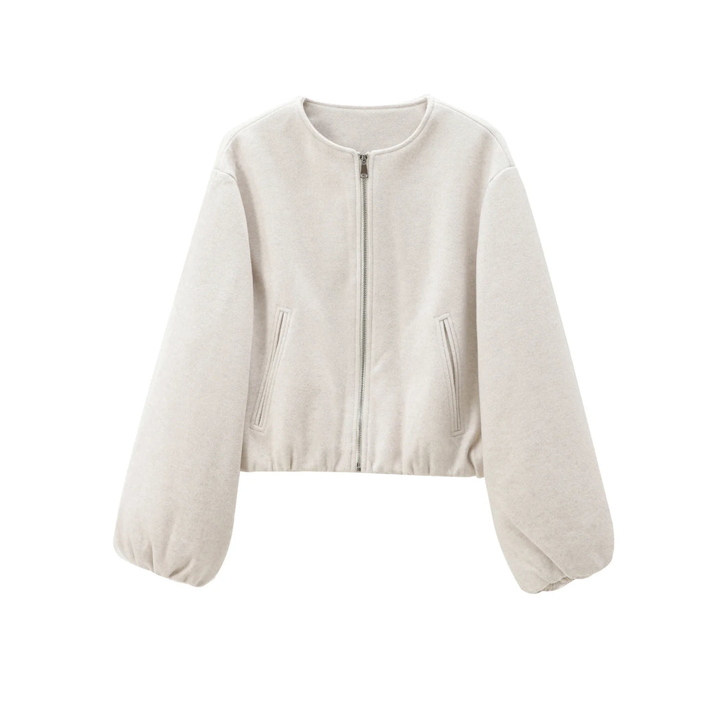 MUJER Fleece Bomber Jackets for Women Soft Zipper Woman's Sports Jacket Casual Cropped Jacket Women Long Sleeve Coats Outerwears