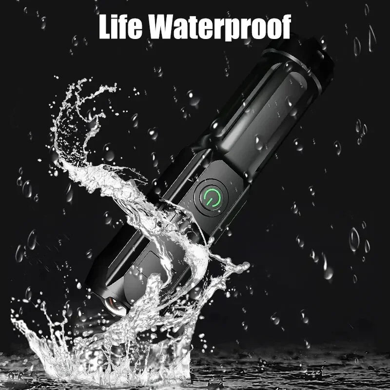 Powerful LED Flashlight Rechargeable USB Built-in Lithium Battery Waterproof Zoom Fishing Hunting Camping Tactical Flashlight