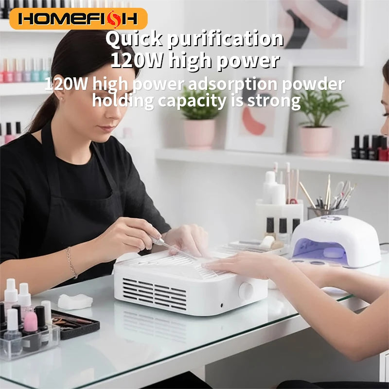 Turbine Brushless Nail Dust Remover Strong Suction 120W Nail Vacuum Cleaner for Manicure with Removable Filter Speed Adjustable