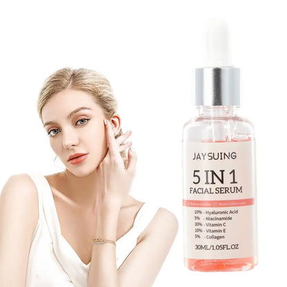 5 In 1 Face Serum Moisturizing Vitamin C Hyaluronic Acid Facial Serum Shrink Pores Nourishing Breathable Skin Care 30ml